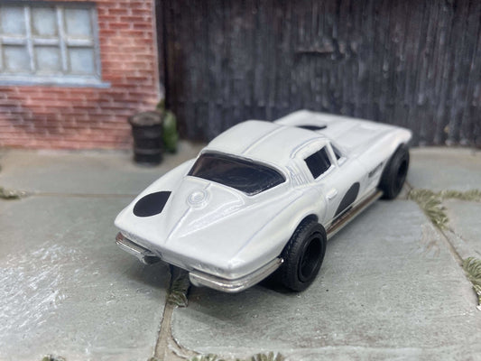 Custom Hot Wheels 1964 Chevy Corvette White and Black With Satin Black 5 Star Wheels With Rubber Tires