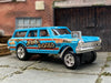 Custom Hot Wheels - 1964 Chevy Nova Station Wagon Gasser - Light Blue Jerry Rigged - Weld Mag Wheels Front Skinnys  - Rubber Tires