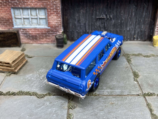 Custom Hot Wheels 1964 Chevy Nova Wagon Gasser In Hot Wheels Blue Livery With Blue 5 Star Wheels With Hoosier Rubber Tires