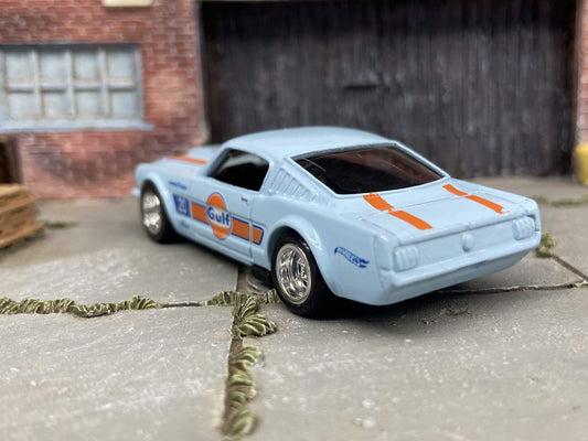 Custom Hot Wheels 1965 Ford Mustang Fastback In GULF Blue With Chrome American Racing Wheels With Rubber Tires