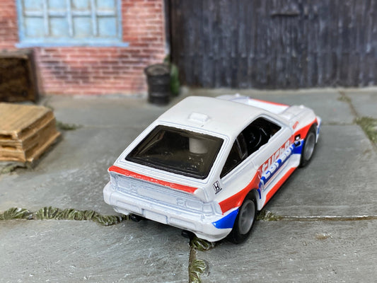 Custom Hot Wheels - 1985 Honda CRX - White, Red and Blue - Gray Race Wheels - Rubber Tires