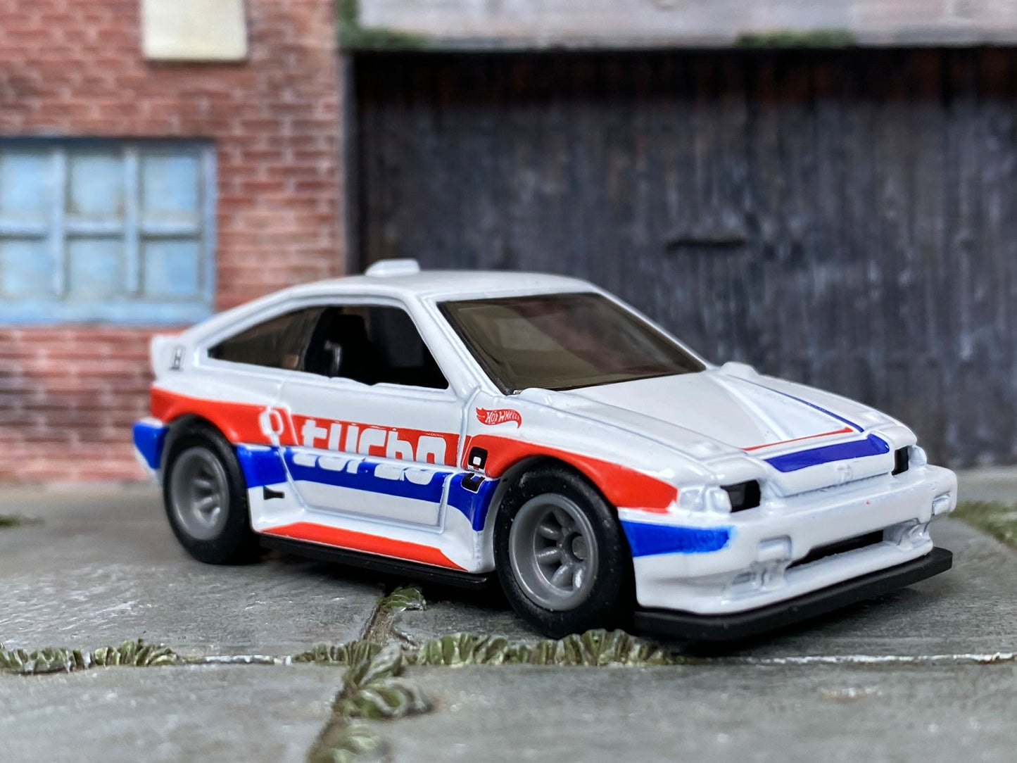 Custom Hot Wheels - 1985 Honda CRX - White, Red and Blue - Gray Race Wheels - Rubber Tires