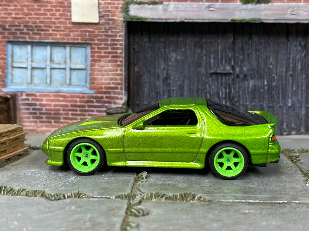 Custom Hot Wheels 1989 Mazda Rx7 Savanna Green Green 6 Spoke