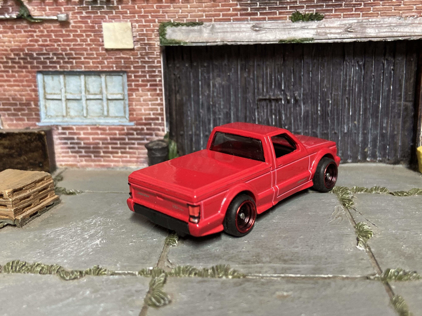 Custom Hot Wheels 1991 GMC Syclone In Red With Black and Red 4 Spoke Wheels With Rubber Tires
