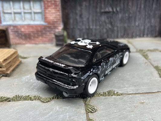Custom Hot Wheels 2001 Acura Integra GSR In Black and White With Boost Brigade Livery With White 5 Spoke Race Wheels With Rubber Tires