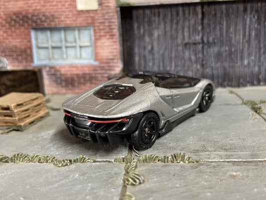 Custom Hot Wheels 2017 Lamborghini Centenario Roadster In Gray With Black 5 Spoke Race Wheels With Rubber Tires