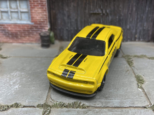 Custom Hot Wheels 2018 Dodge Challenger SRT Demon in Jegs Yellow and Black With Black Race Wheels With Hoosier Rubber Tires