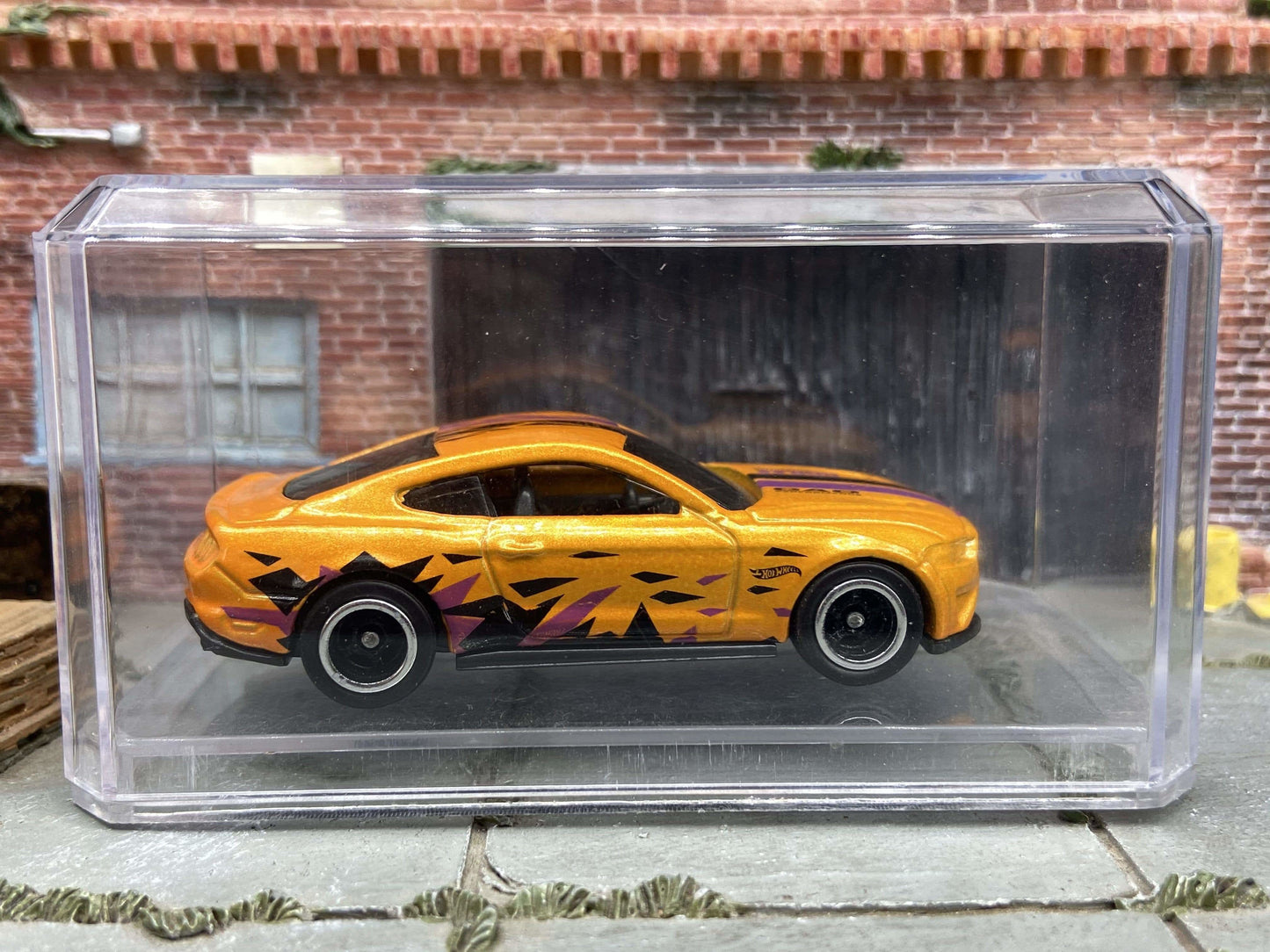 Custom Hot Wheels 2018 Mustang GT In Orange With Black and Chrome 5 Spoke Wheels With Rubber Tires