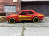 Custom Hot Wheels Datsun BlueBird 510 Race Car In MOMO Red With Black 5 Spoke Deep Dish Wheels With Yellow Line Rubber Tires