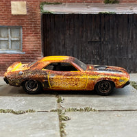Custom Hot Wheels - Dodge Challenger - Custom Painted Yellow Patina - Black and Chrome Wheels - Rubber Tires