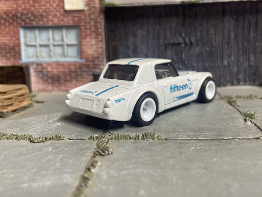 Custom Hot Wheels Fairlady 2000 In Pearl White and Blue With White 5 Spoke Race Wheels With Rubber Tires