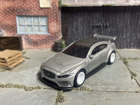 Custom Hot Wheels Jaguar XE SV Project 8 In Gray With White 5 Spoke Race Wheels With Rubber Tires