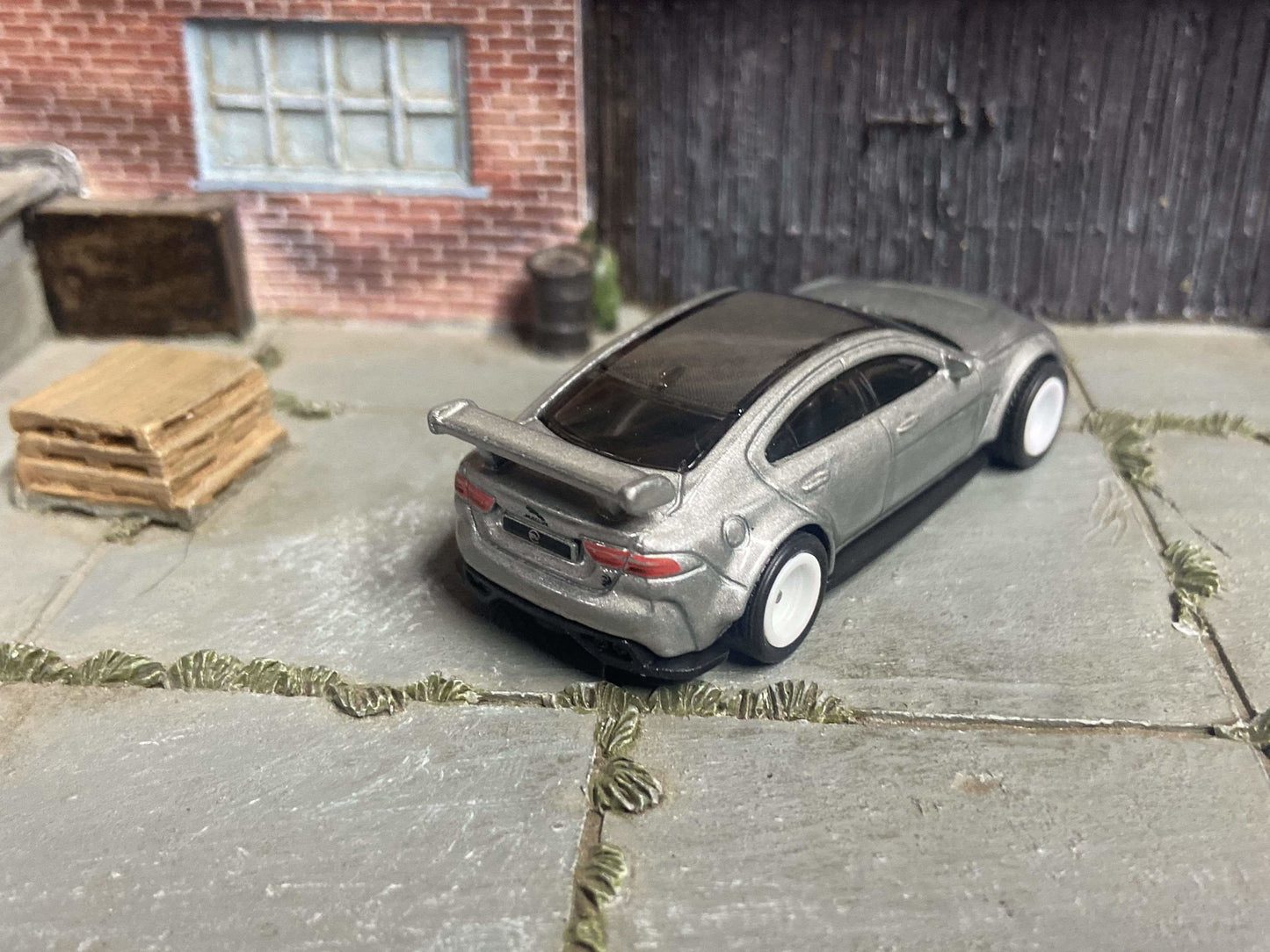 Custom Hot Wheels Jaguar XE SV Project 8 In Gray With White 5 Spoke Race Wheels With Rubber Tires