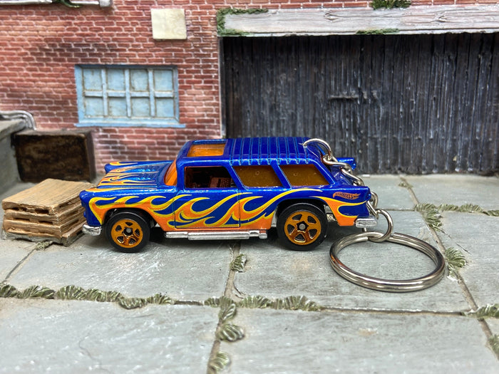 1955 Chevy Nomad Wagon Blue With Flames custom Hot Wheels keychain