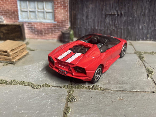 Custom Hot Wheels Lamborghini Reventon Roadster In Red With Black and Chrome 5 Spoke Race Wheels With Rubber Tires