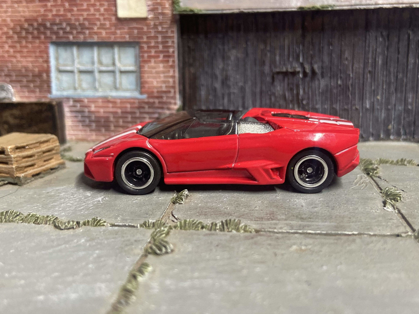 Custom Hot Wheels Lamborghini Reventon Roadster In Red With Black and Chrome 5 Spoke Race Wheels With Rubber Tires