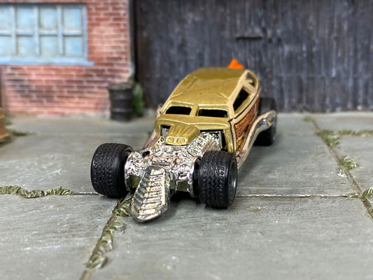 Custom Hot Wheels - Surf Crate Drag Car - Gold - Gray Mags - Goodyear Slicks