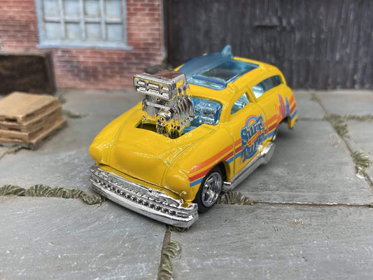 Custom Hot Wheels - Tuned Surf 'N Turf Surf Wagon - Yellow - Chrome American Racing Wheels - Rubber Tires