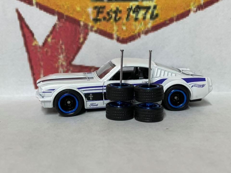 Custom Hot Wheels Wheels and Matchbox Rubber Tires and Black and Blue Deep Dish 5 Spoke Wheels With Rubber Tires 10mm 10mm
