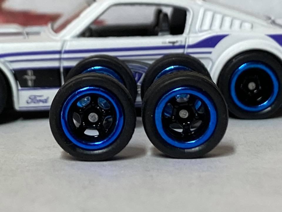 Custom Hot Wheels Wheels and Matchbox Rubber Tires and Black and Blue Deep Dish 5 Spoke Wheels With Rubber Tires