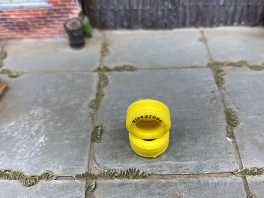 Custom Hot Wheels Wheels and Matchbox Rubber Tires - Race Tires Firestone Rubber Tire Cheater Drag Slicks 13mm - YELLOW