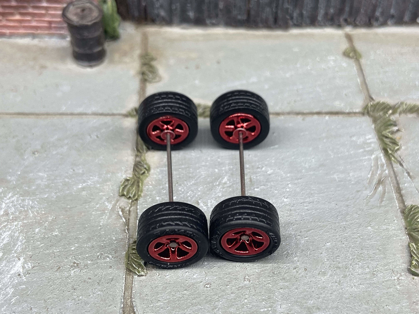 Custom Hot Wheels Wheels and Matchbox Rubber Tires - Red Anodized Factory 5 Star Hot Rod Wheels Rubber Tires 10mm & 10mm