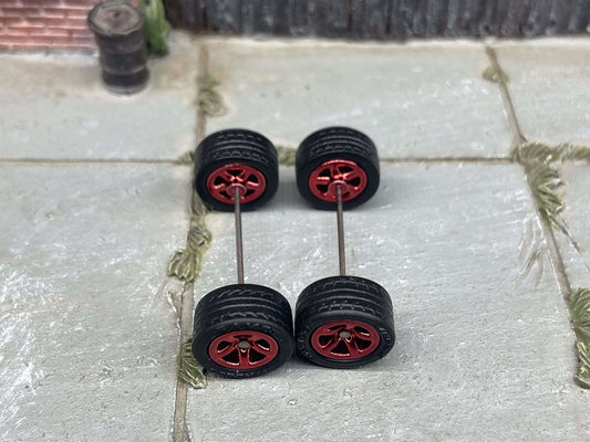 Custom Hot Wheels Wheels and Matchbox Rubber Tires - Red Anodized Factory 5 Star Hot Rod Wheels Rubber Tires 10mm & 10mm