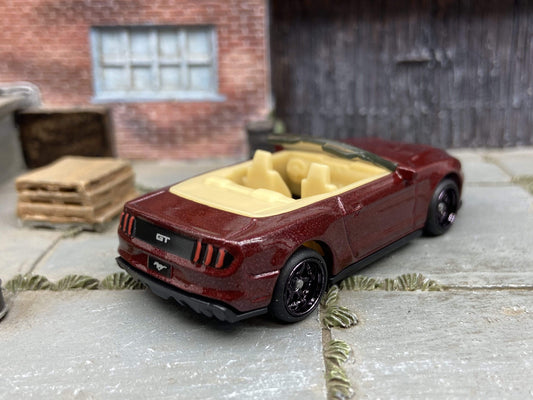Custom Matchbox - 2018 Ford Mustang Convertible - Black 6 Spoke Studded Race Wheels - Rubber Tires