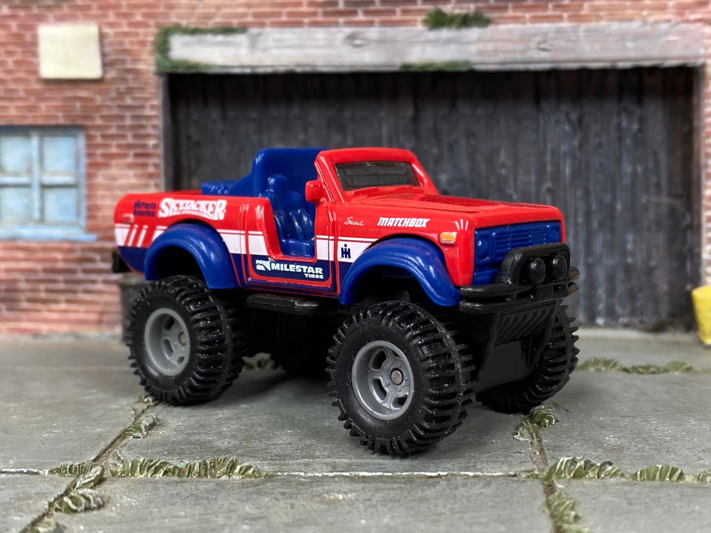 Custom Matchbox - International Scout 4X4 - Red, Blue and White - Gray Mag Wheels - Off Road Rubber Tires