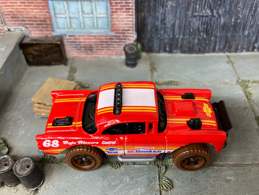 Loose Hot Wheels: 1955 Chevy Big Air Bel Air 4x4 in Red, Yellow and White