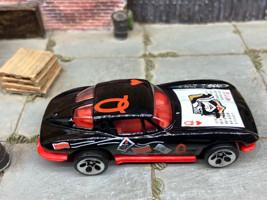 Loose Hot Wheels - 1963 Chevy Corvette - Black and Red Queen of Hearts