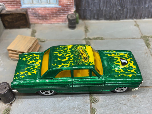 Loose Hot Wheels - 1964 Ford Fairlane Thunderbolt - Green and Yellow with Flames