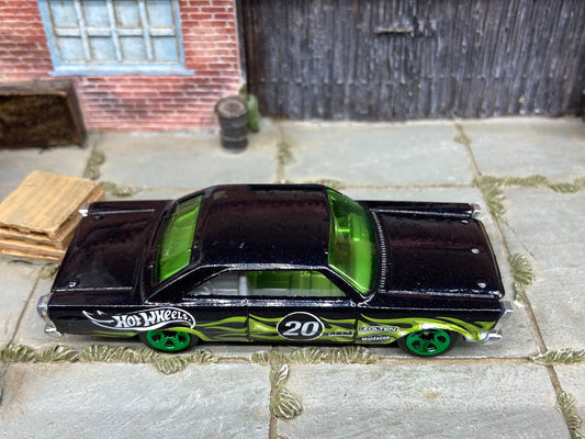 Loose Hot Wheels - 1965 Ford Galaxy 500 - Black and Green with Flames