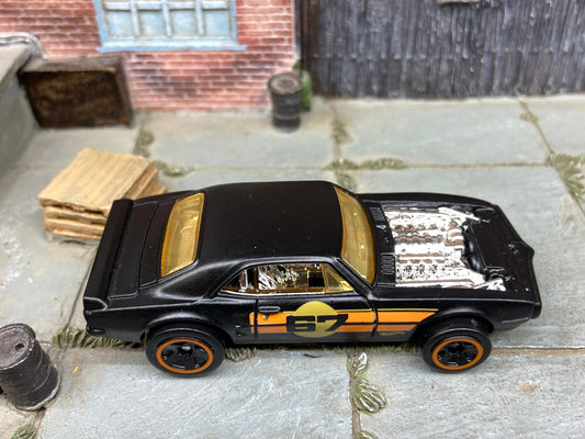 Loose Hot Wheels 1967 Pontiac Firebird in Satin Black and Orange #67 Livery