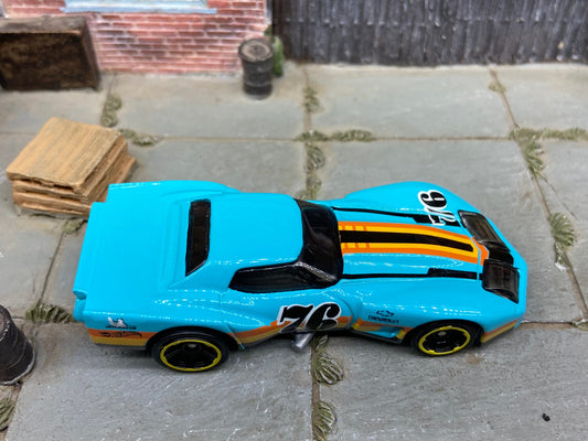Loose Hot Wheels - 1976 Chevy Corvette Greenwood - Light Blue, Black and Orange 76