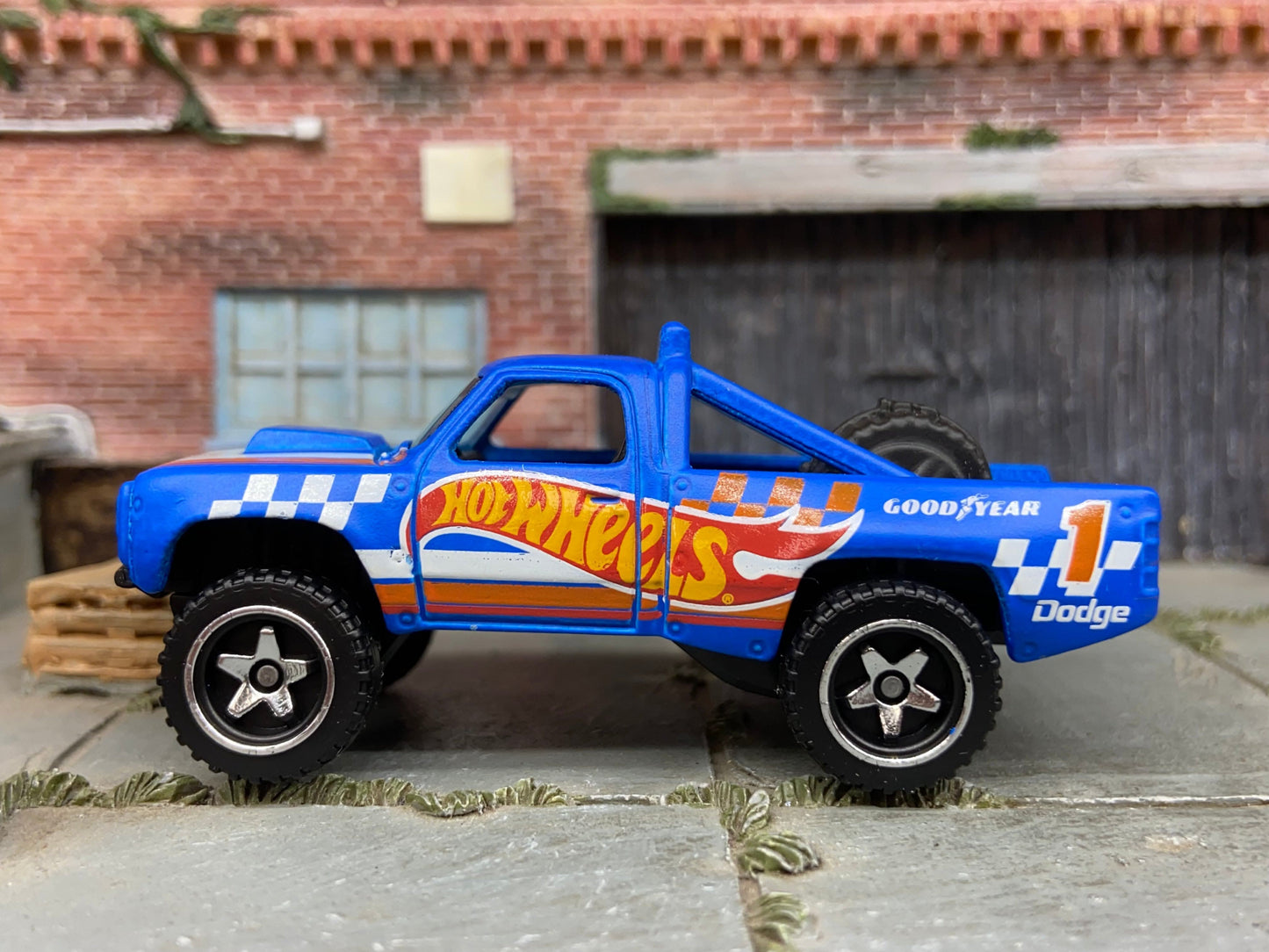 Loose Hot Wheels 1987 Dodge D100 Baja Race Truck In Hot Wheels Blue Race Livery