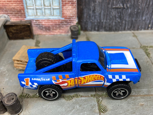 Loose Hot Wheels 1987 Dodge D100 Baja Race Truck In Hot Wheels Blue Race Livery