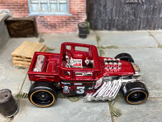 Loose Hot Wheels - Bone Shaker Hot Rod Truck - Dark Red Skull and Cross Bones #3 Livery