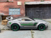 Loose Hot Wheels Custom 2015 Ford Mustang Race Car Dressed in Silver, Green and Black