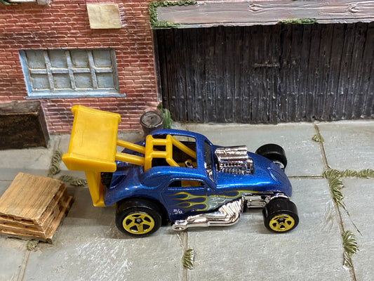 Loose Hot Wheels - Fiat 500c Dragster - Blue and Gold with Flames