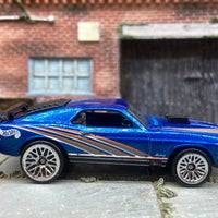 Loose Hot Wheels Ford Mustang Mach 1 Dressed in Blue, Orane and Silver