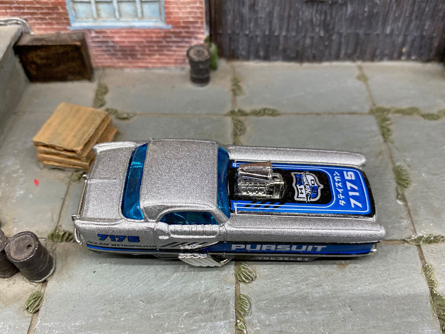 Loose Hot Wheels - Nash Metrorail Drag Car - Silver, Black and Blue Pursuit Livery