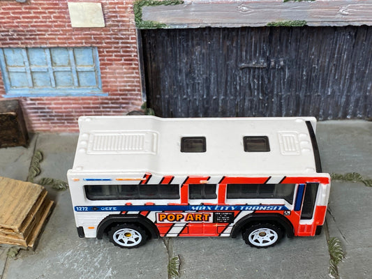 Loose Matchbox - MBX City Transport City Bus - White and Red Pop Art
