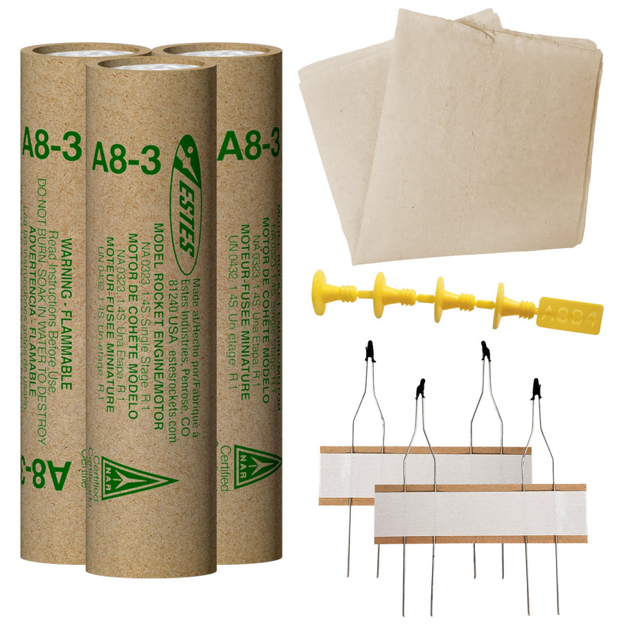 Model rocket flight pack with engines and flame-resistant recovery wadding