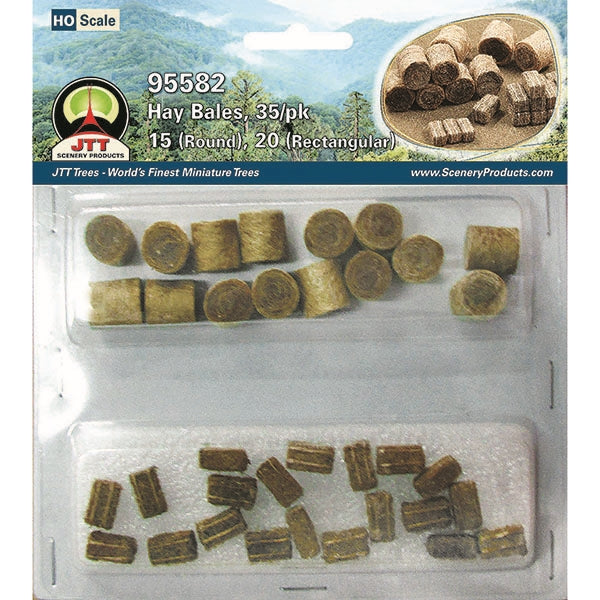 JTT HO Scale Round & Rectangular Hay Bales - 35 Pieces | 95582