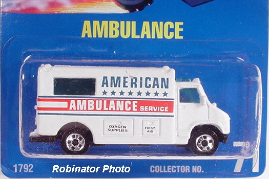 1990 Hot Wheels Ambulance white American Ambulance Service #71