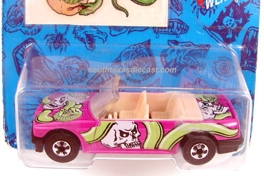 1993 Hot Wheels BMW 323 Skull Rider Tattoo Machines release in magenta with skull and snake graphics