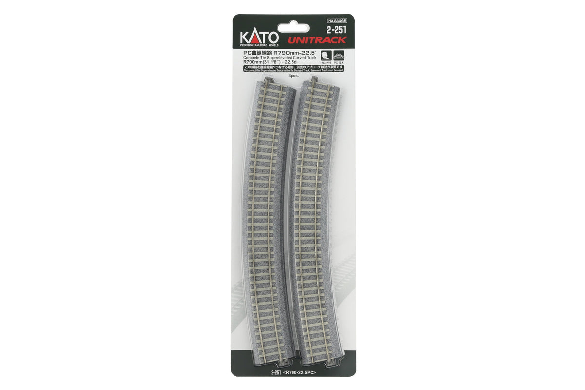 KATO 2-251 paquete de cuatro curvas peraltadas HO de 790 mm de radio y 22,5 grados