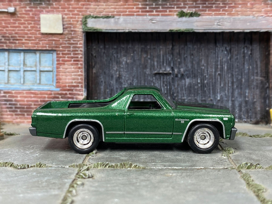 Custom Matchbox 1970 Chevy El Camino in green and black, front three-quarter view