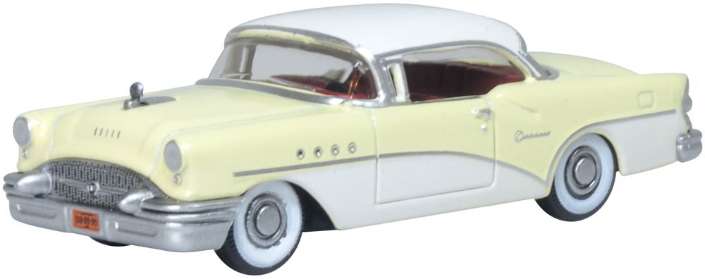 Actual Oxford Diecast87BC55008 yellow and white1955Buick Century three-quarter view